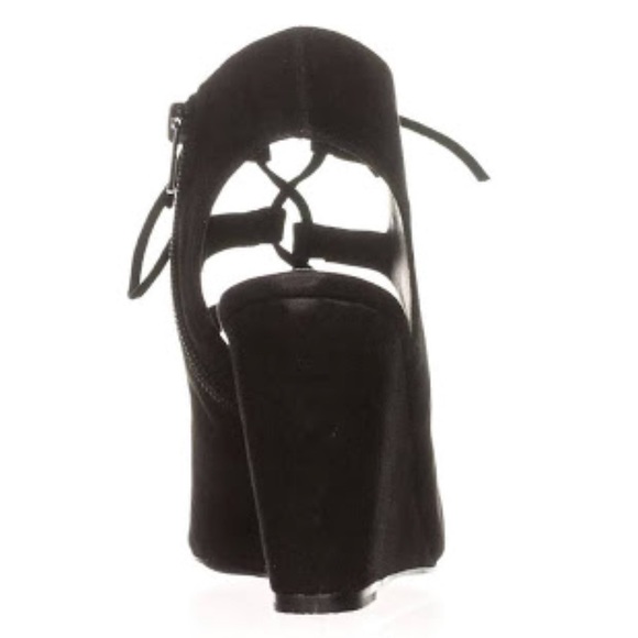 Suede Black Ankle Lace Up Boho Wedge Sandal - Picture 4 of 4
